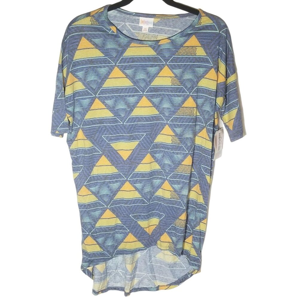 lularoe Irma tunic short sleeve geometric blue orange yellow xs READ new